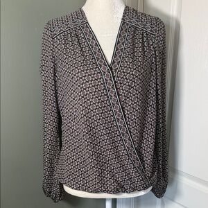 Max Studio Faux Wrap Blouse Small Boho Floral Print Long Sleeve Surplice Top
